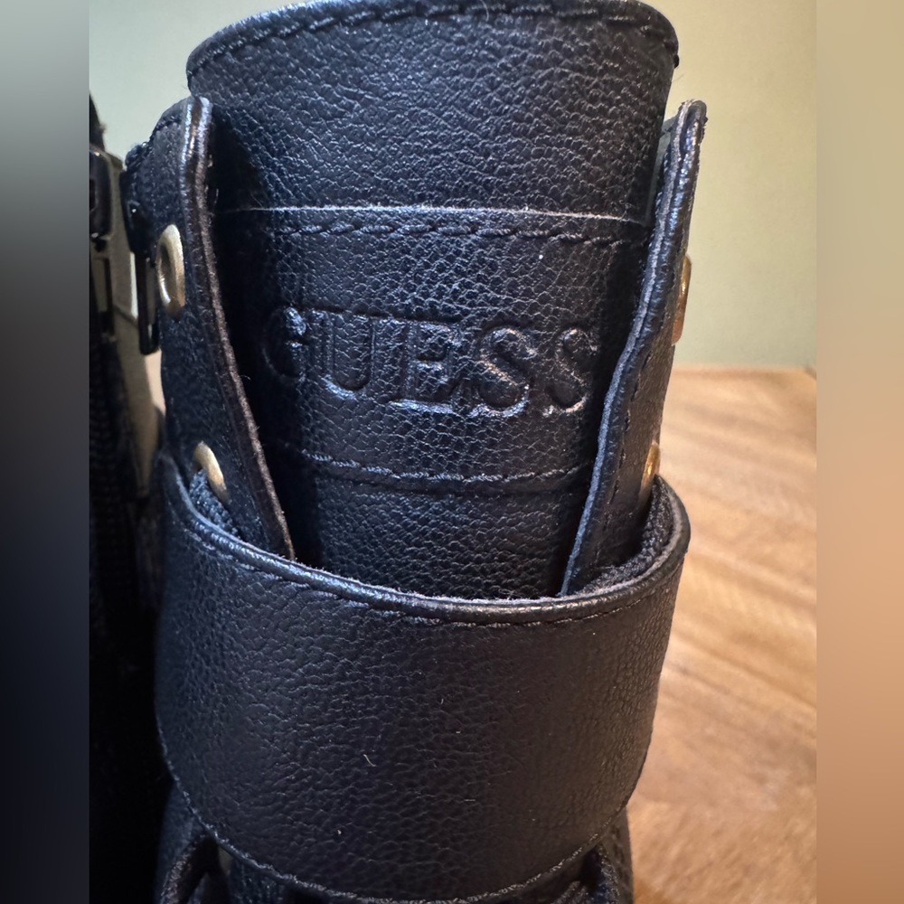 GUESS Caleena Lace Up Combat Boots With Gold Jeweled Guess Accent Strap NWOT - Picture 14 of 14